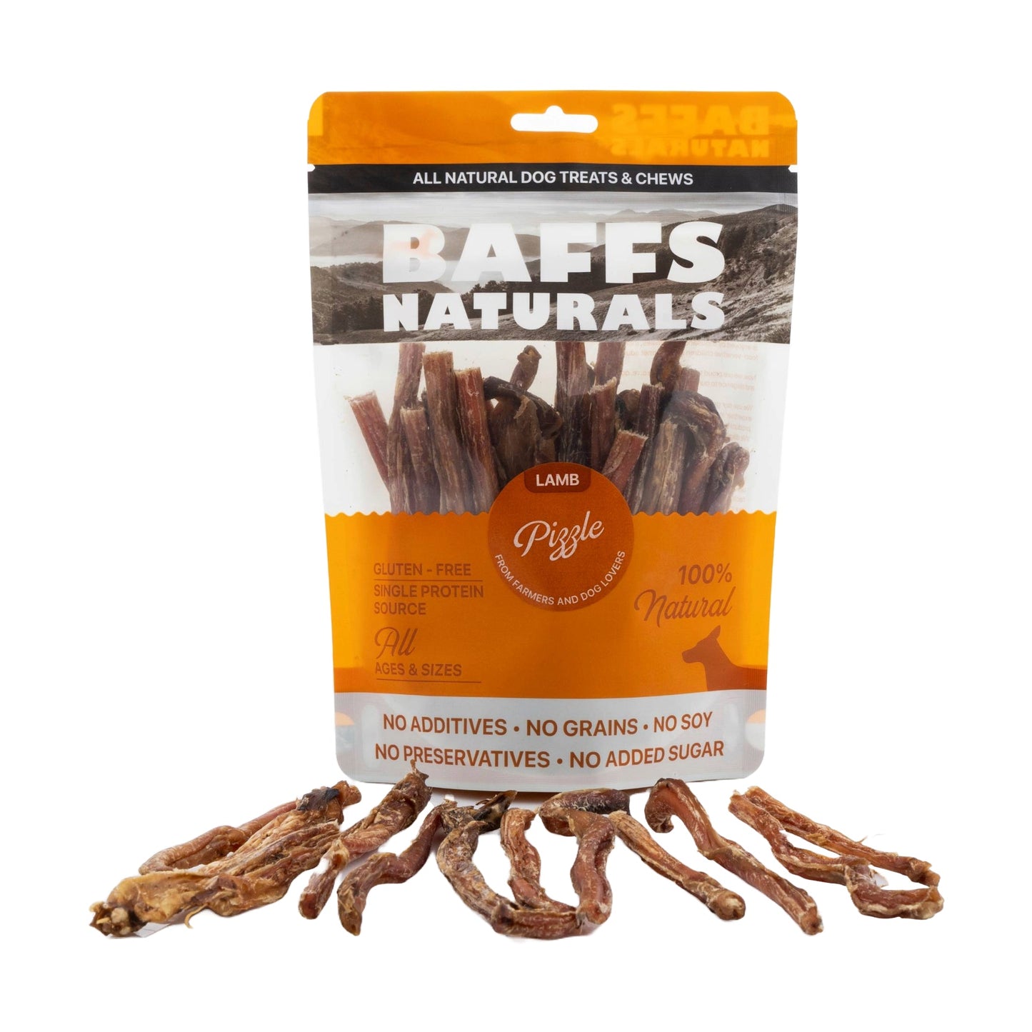 Dog Treats BAFFS NATURALS All-Natural Lamb Pizzle Chews 8oz - main product image for dog treats