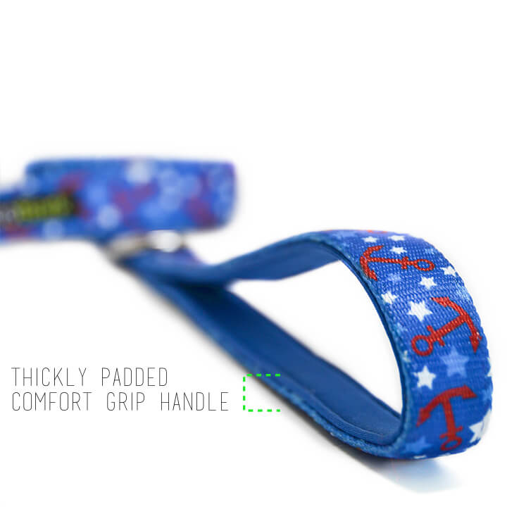 Dog Leash EcoBark Nautical Leash-Padded Comfort Grip Leash - close up product image for dog leash