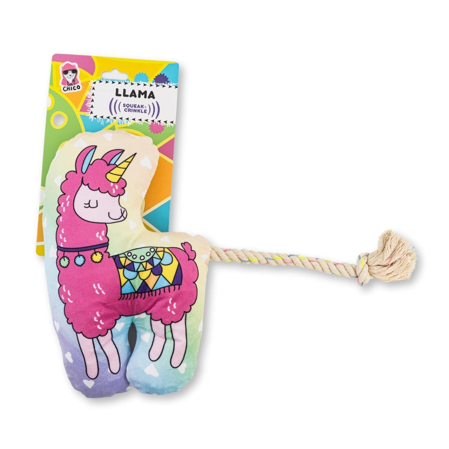 Dog Treats Magical Llama Plush Toy with Squeaker Crinkle - detail product image for dog treats