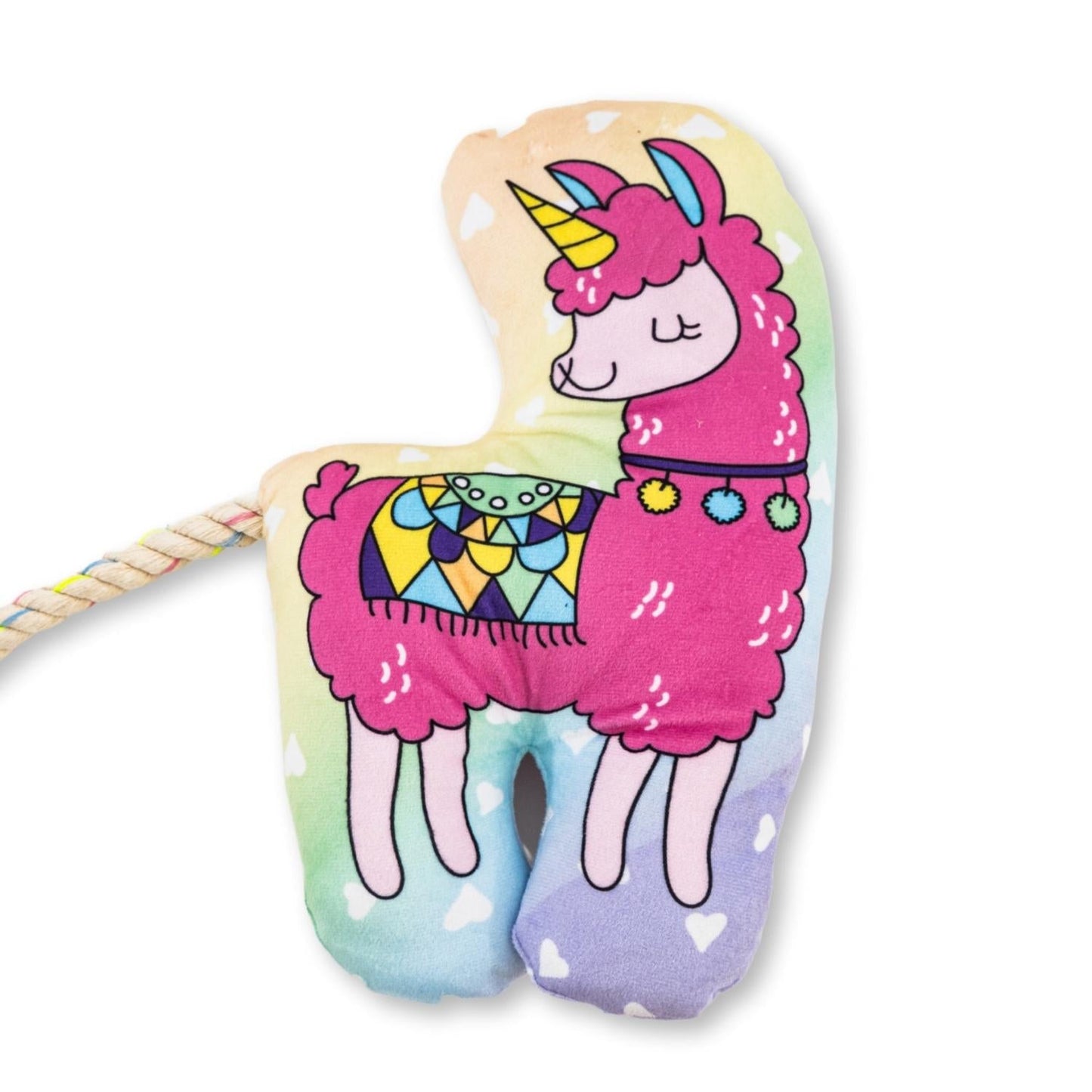 Dog Treats Magical Llama Plush Toy with Squeaker Crinkle - lifestyle product image for dog treats