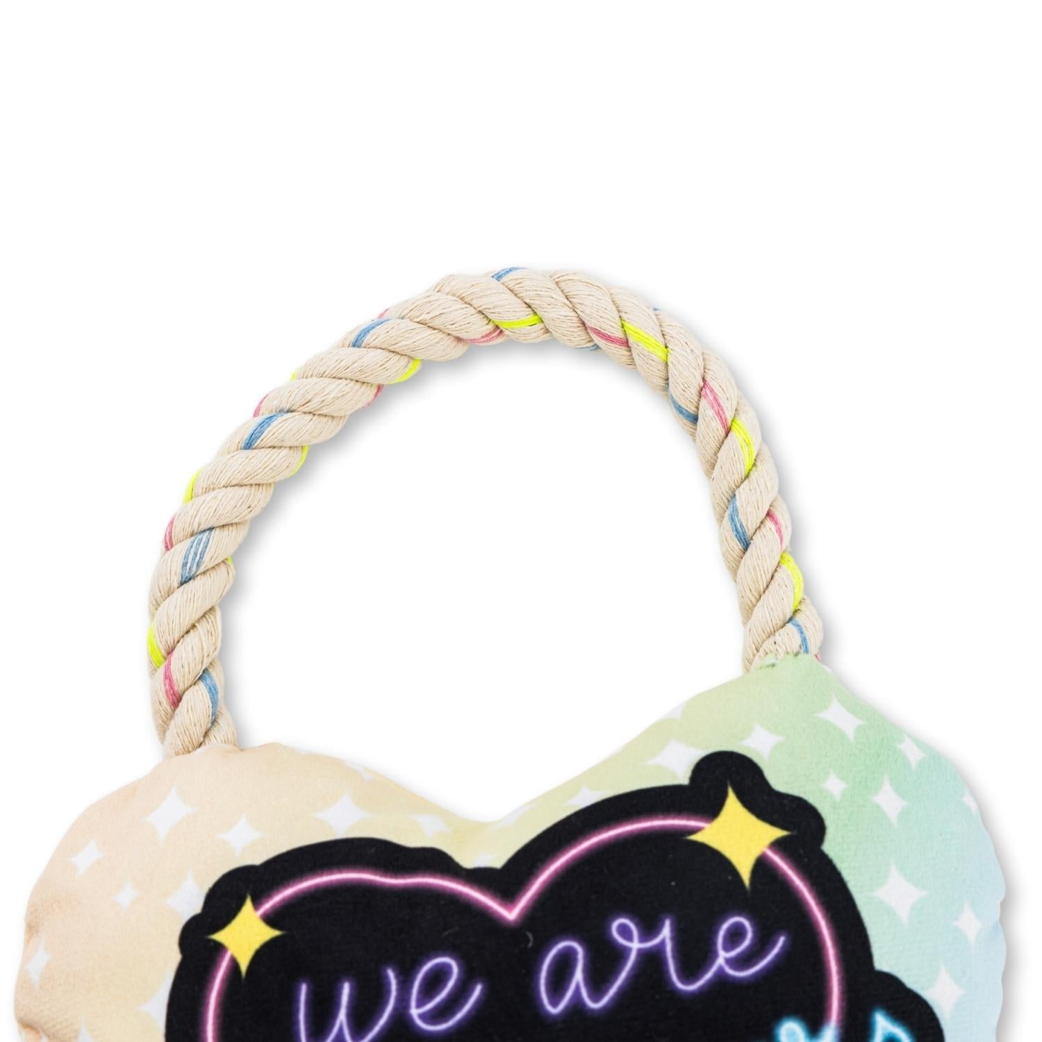Dog Treats Love Heart Plush Toy with Squeaker Crinkle Paper - close up product image for dog treats