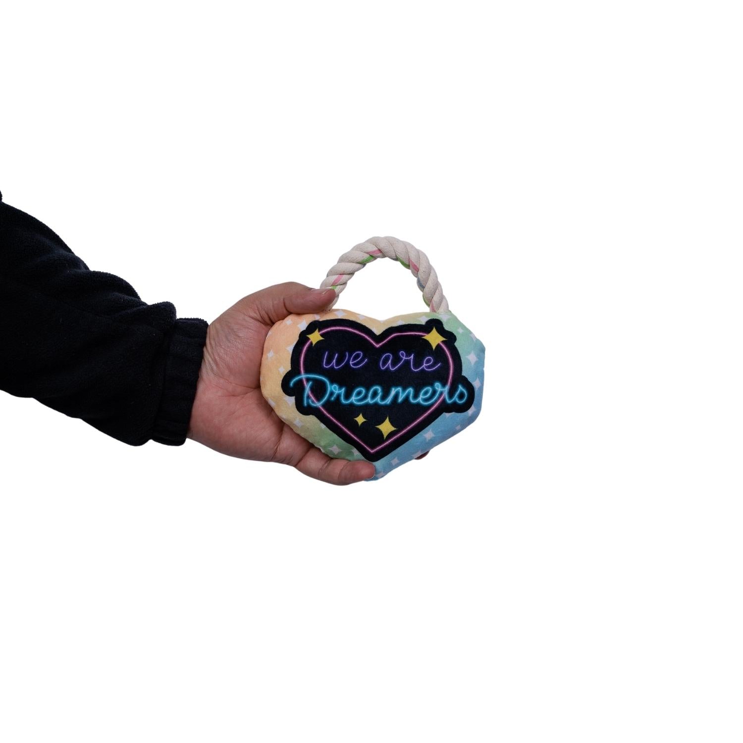 Dog Treats Love Heart Plush Toy with Squeaker Crinkle Paper - size and texture image for dog treats
