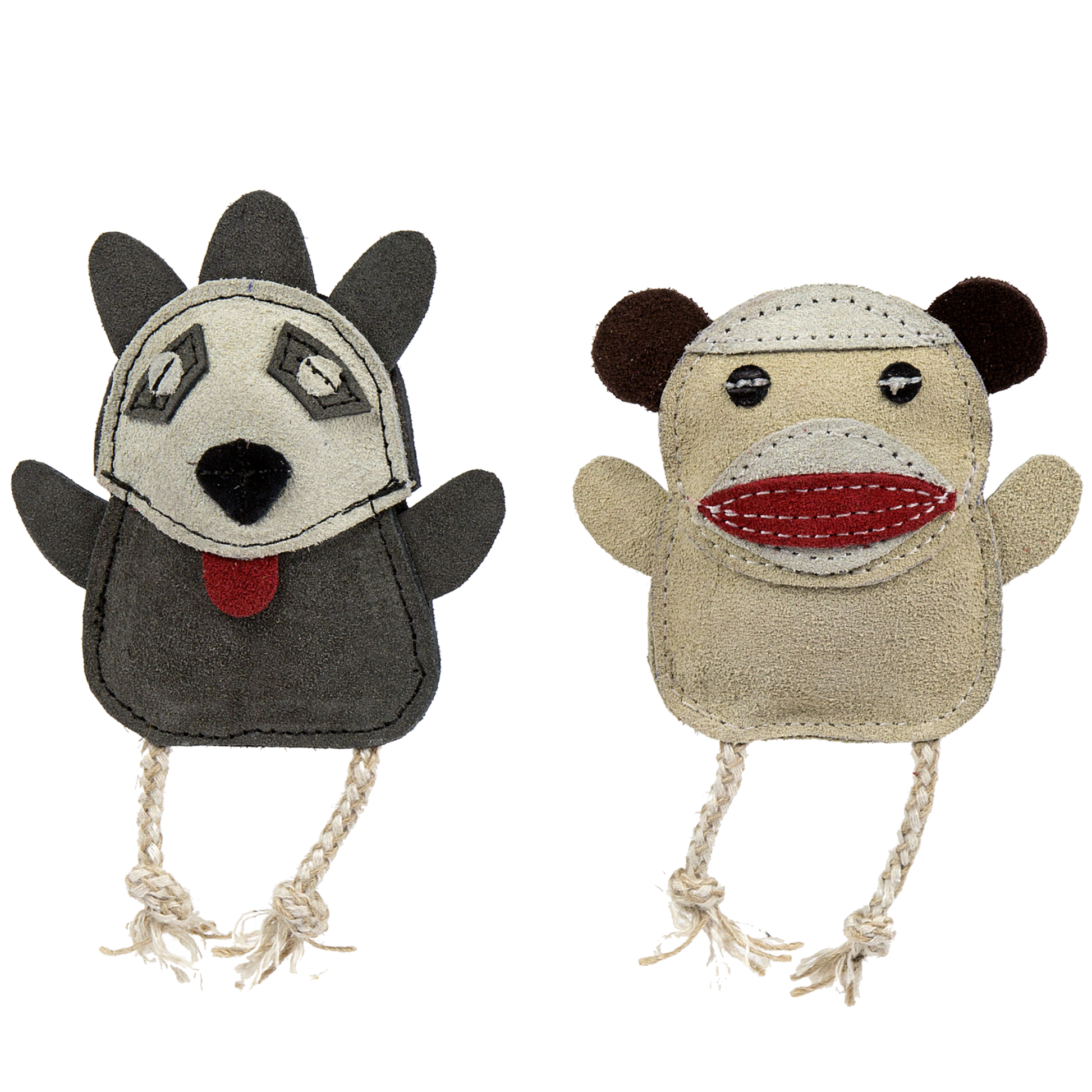 Dog Toy Natural Leather Wee Buddies Sock Monkey Raccoon Toys main product image for dogs and cats