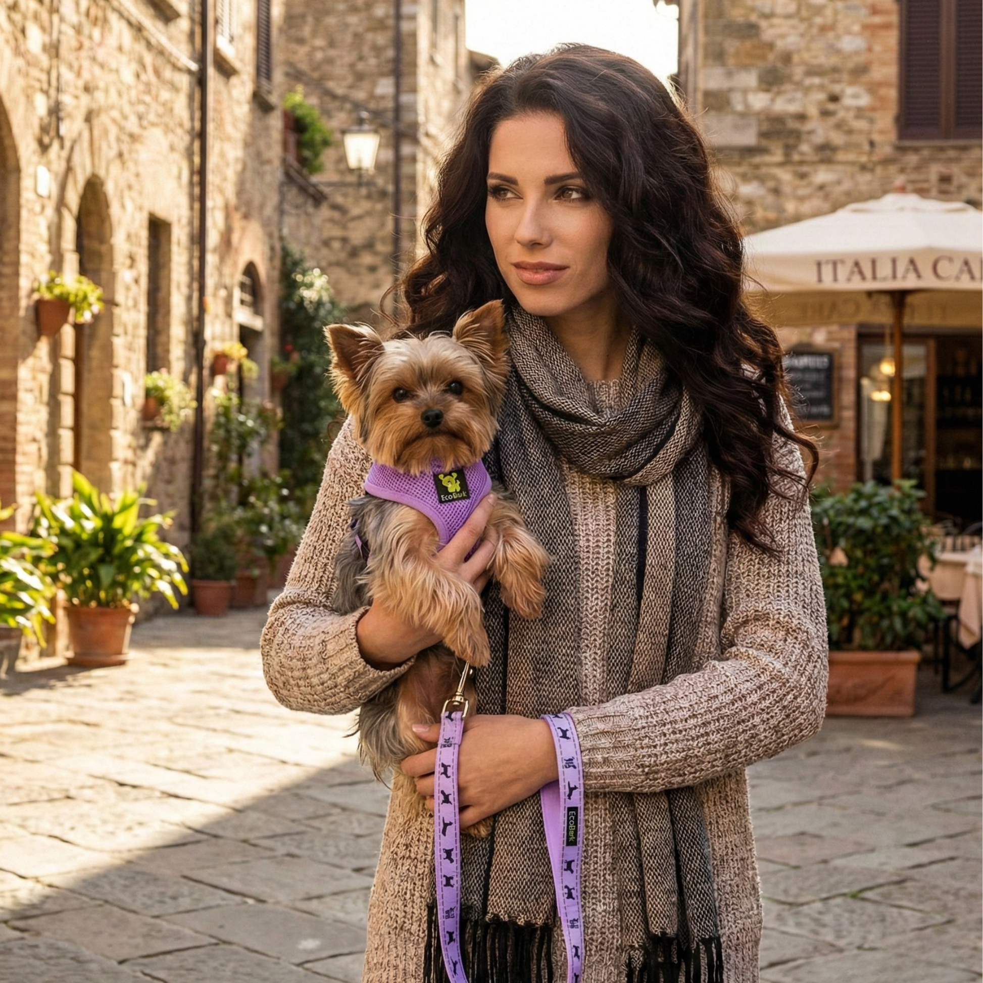 Dog Harness EcoBark Lavender Harness Over-the-Head Soft Mesh - lifestyle product image for dog harness