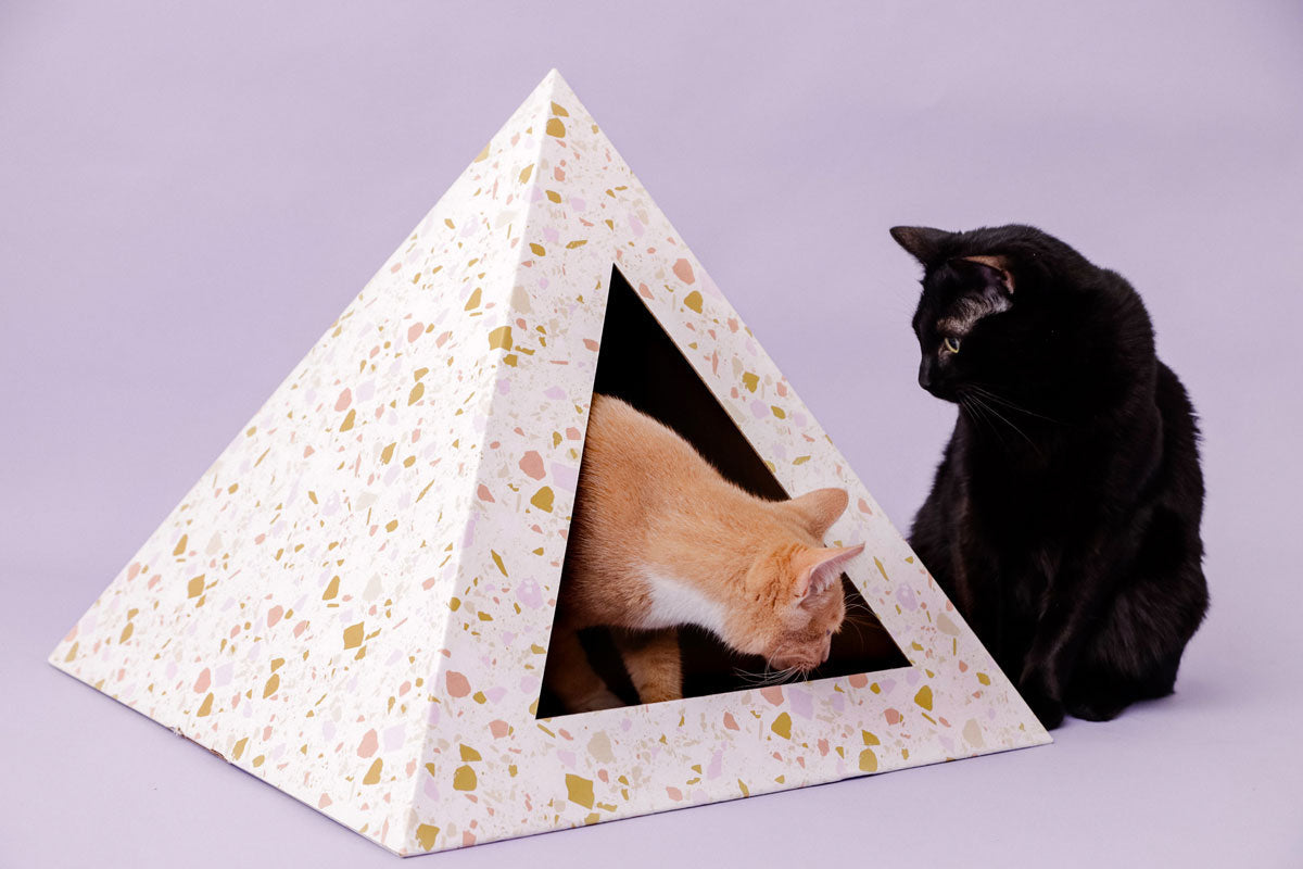 'Terrazzo' Cardboard Cat Pyramid - lifestyle view