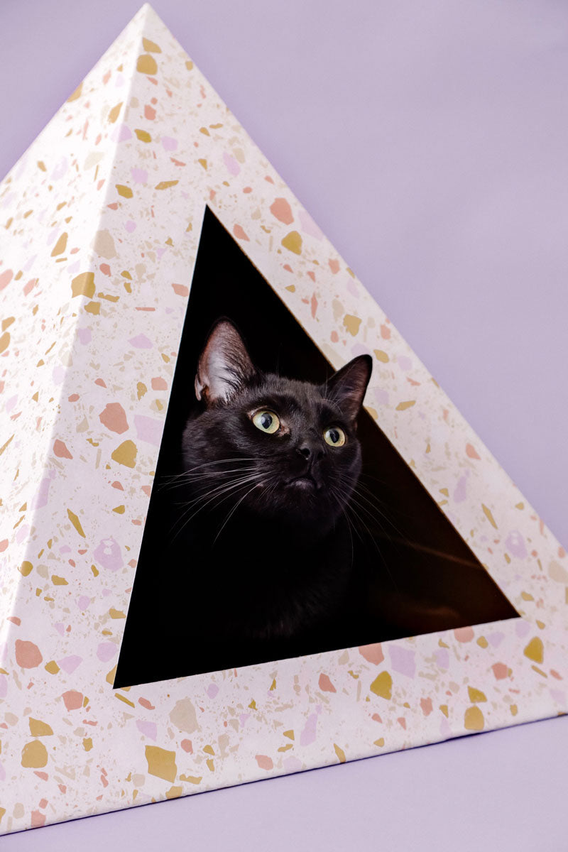 'Terrazzo' Cardboard Cat Pyramid - close up view