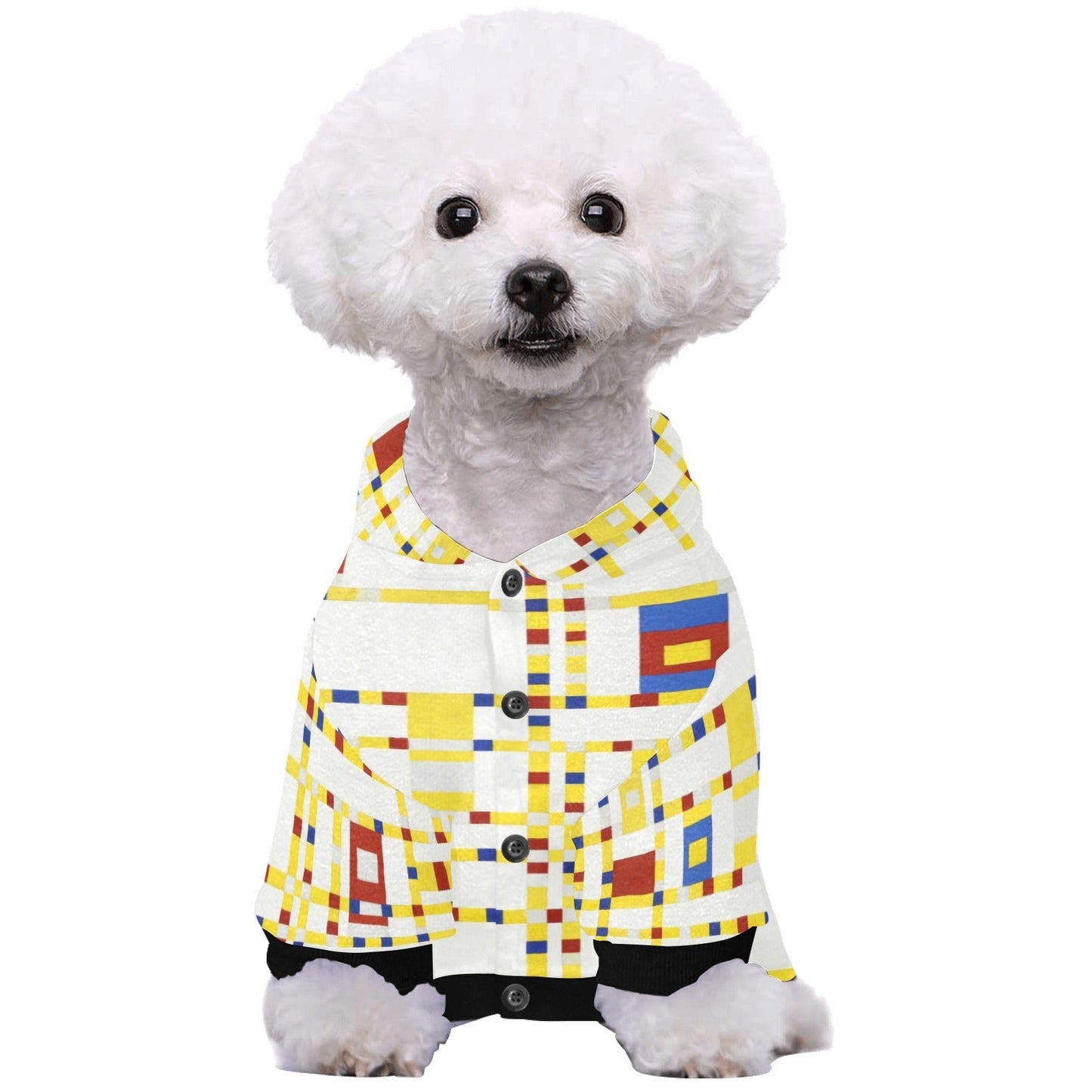 Pet Apparel Mondrian Broadway Boogie Woogie Button Hoodie - close up product image for pet apparel
