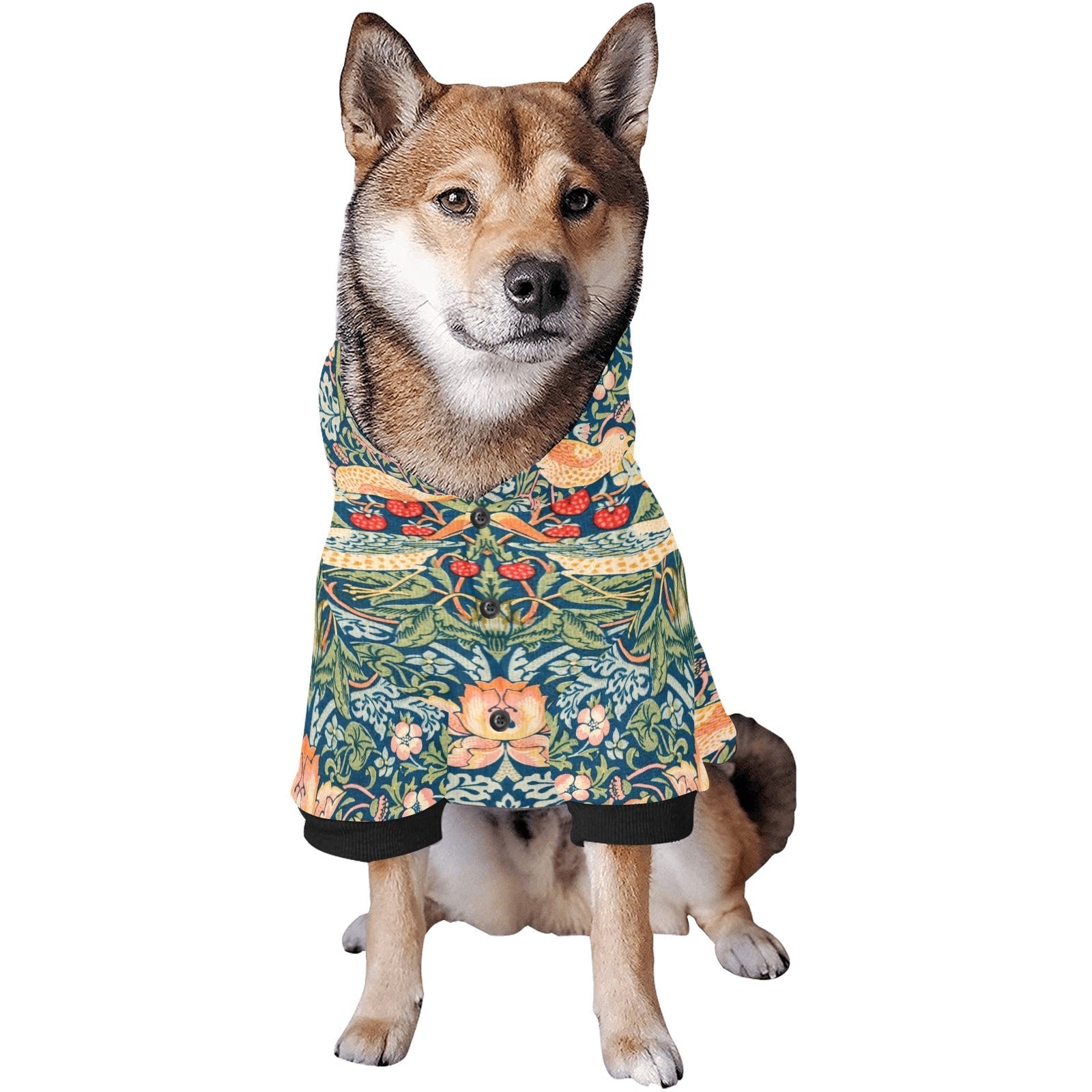 Pet Apparel Morris Strawberry Thief Button Hoodie l main product image for dogs and cats