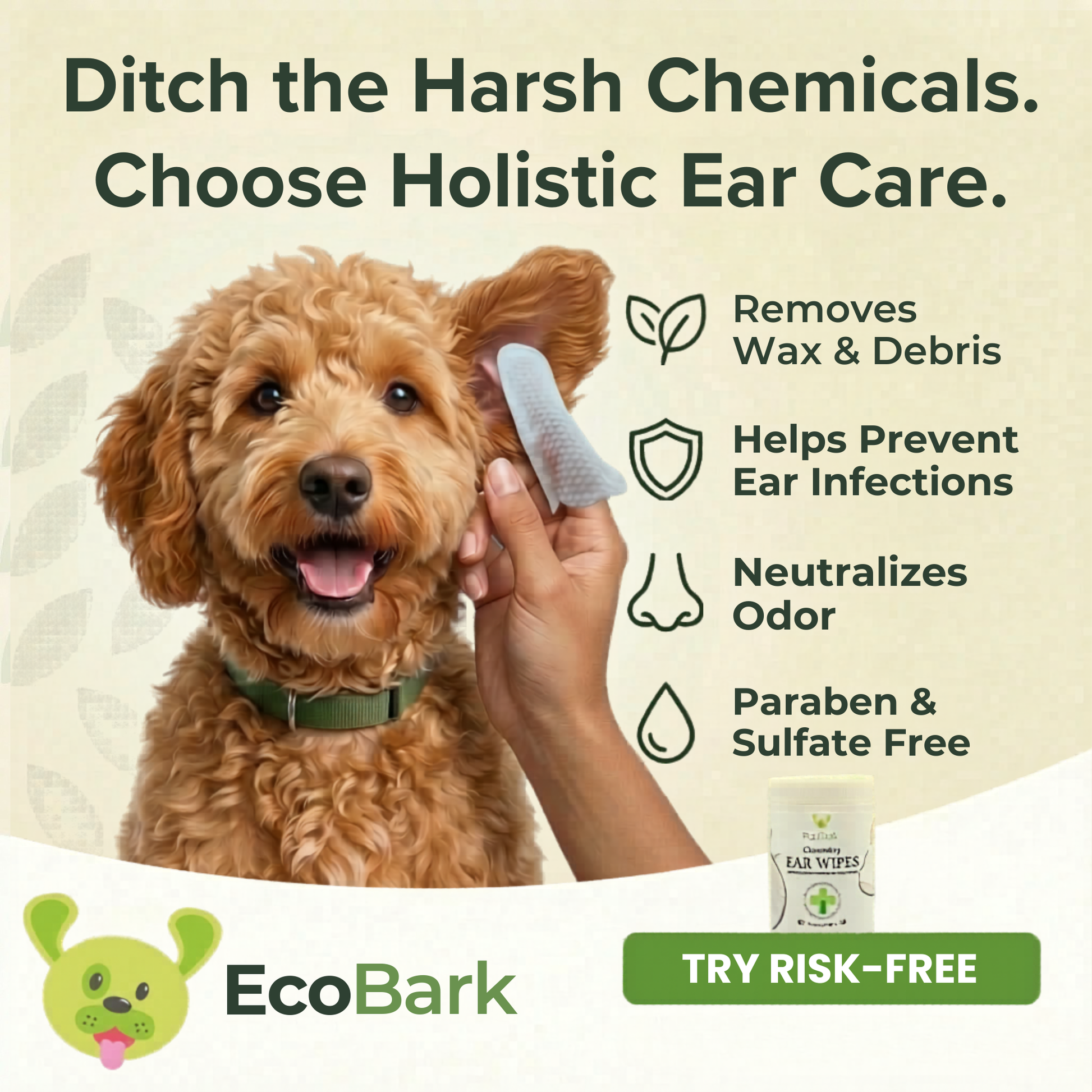 Dog Supply Natural Ear Finger Wipes EcoBark Coconut Essentia - detail product image for dog supply