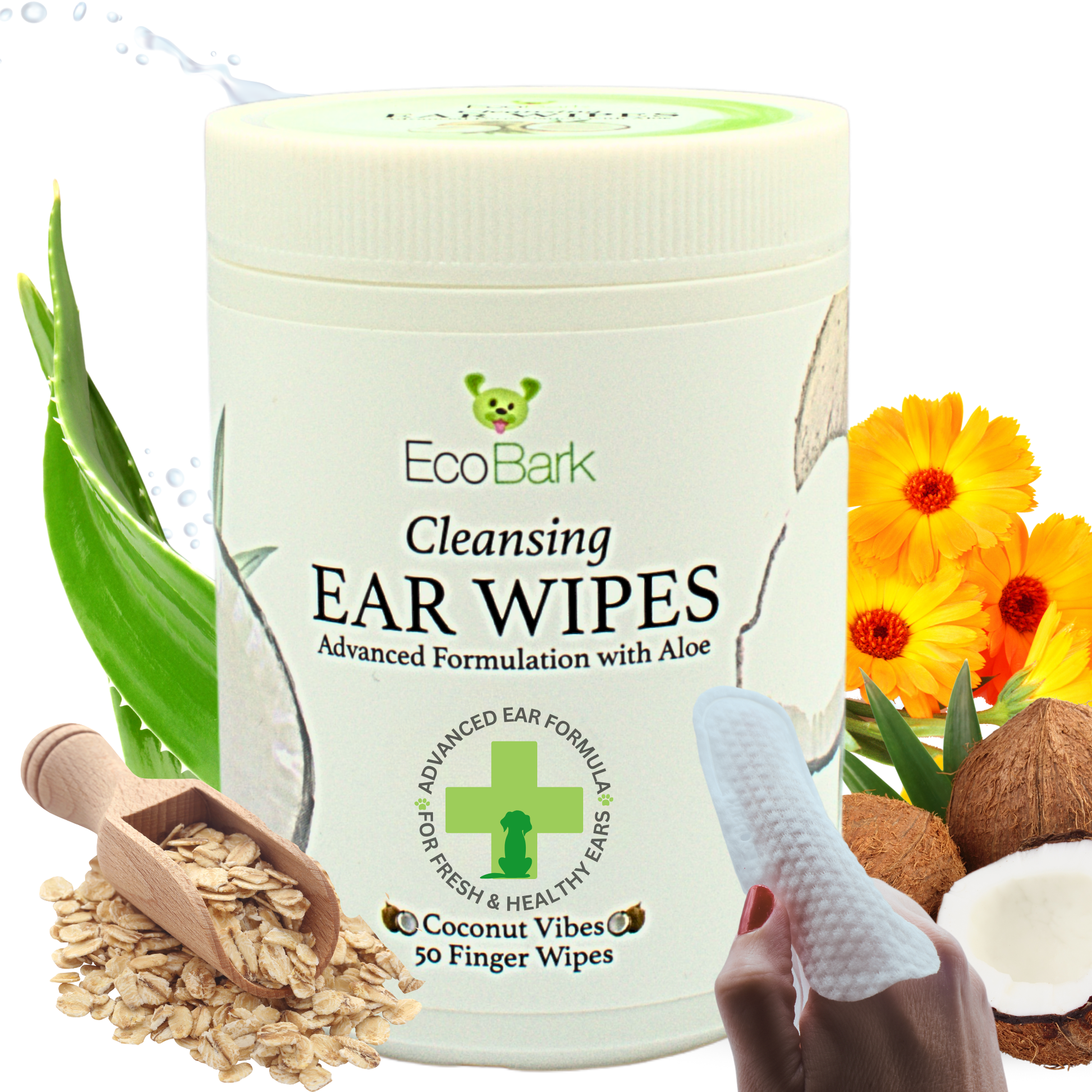 Dog Supply Natural Ear Finger Wipes EcoBark Coconut Essentia - main product image for dog supply