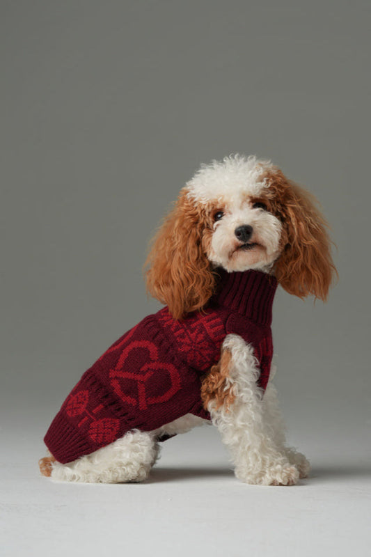 Pretzel Pet Sweater Burgundy Red Dog Sweaters Premium Pet - detail view