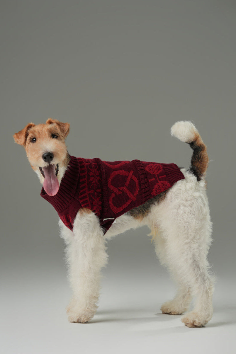 Pretzel Pet Sweater Burgundy Red Dog Sweaters Premium Pet - close up view