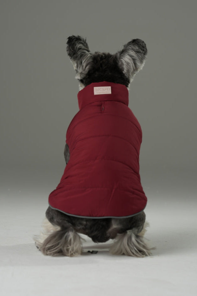 Reversible Dog Vest Jacket Red Brown Dog Apparel Premium Pet - close up view