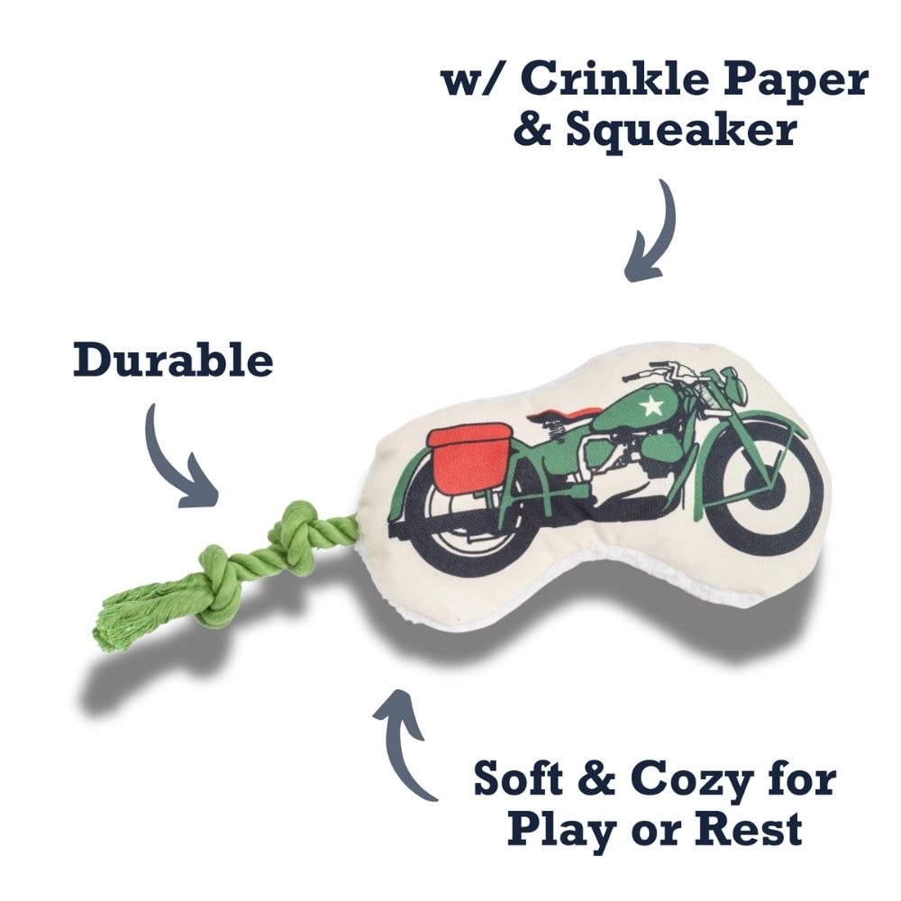 Dog Toy Country Living Retro Army Motorcycle with Squeaker - gallery product image for dog toy