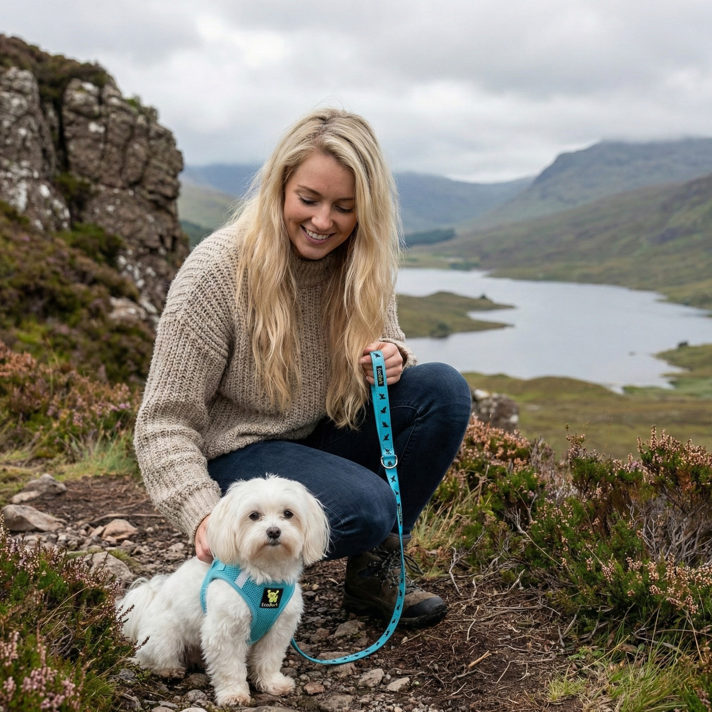 Dog Leash EcoBark Sky Blue Leash- Padded Comfort Grip Padded - close up product image for dog leash
