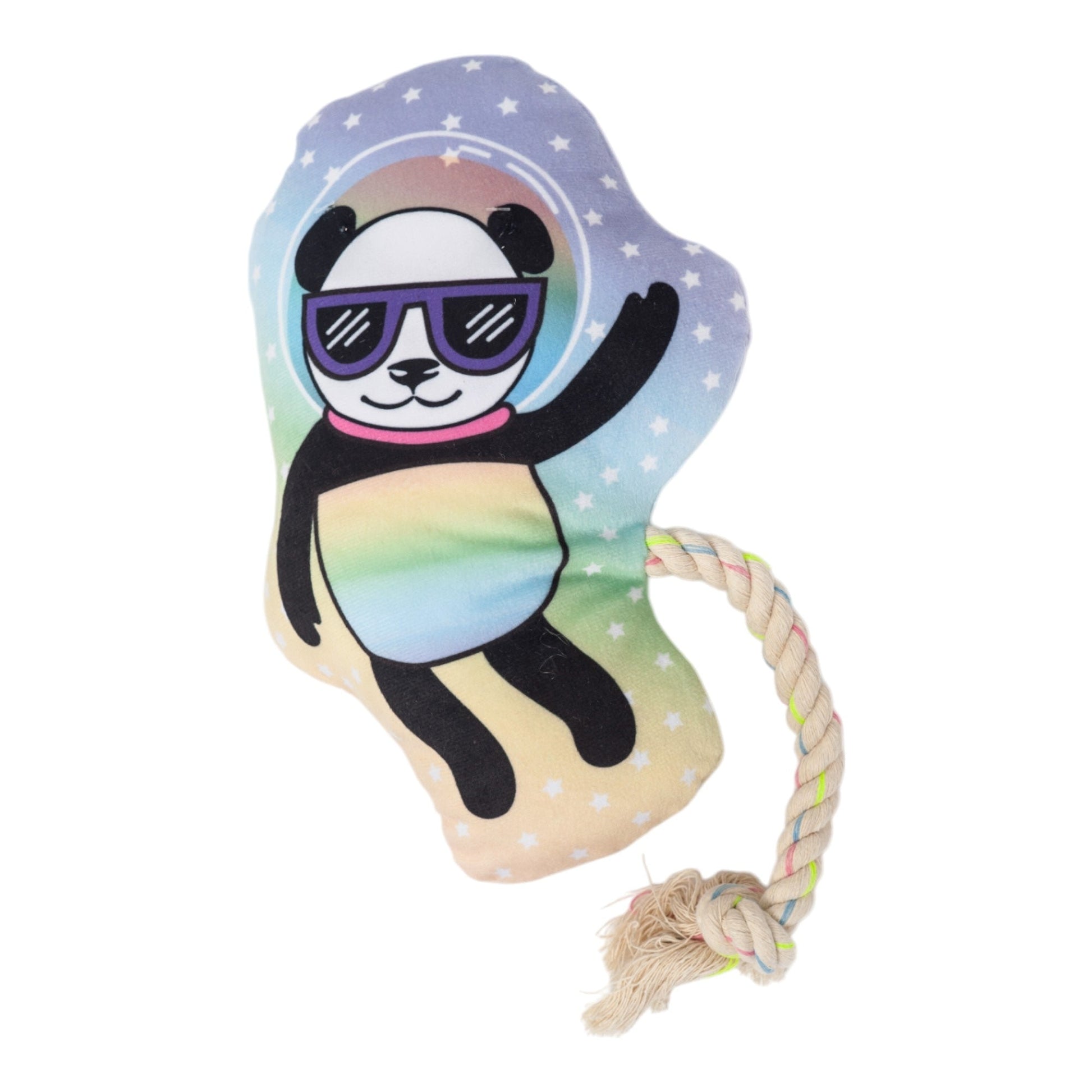 Dog Treats Space Panda Plush Toy with Squeaker Crinkle Paper - size and texture image for dog treats