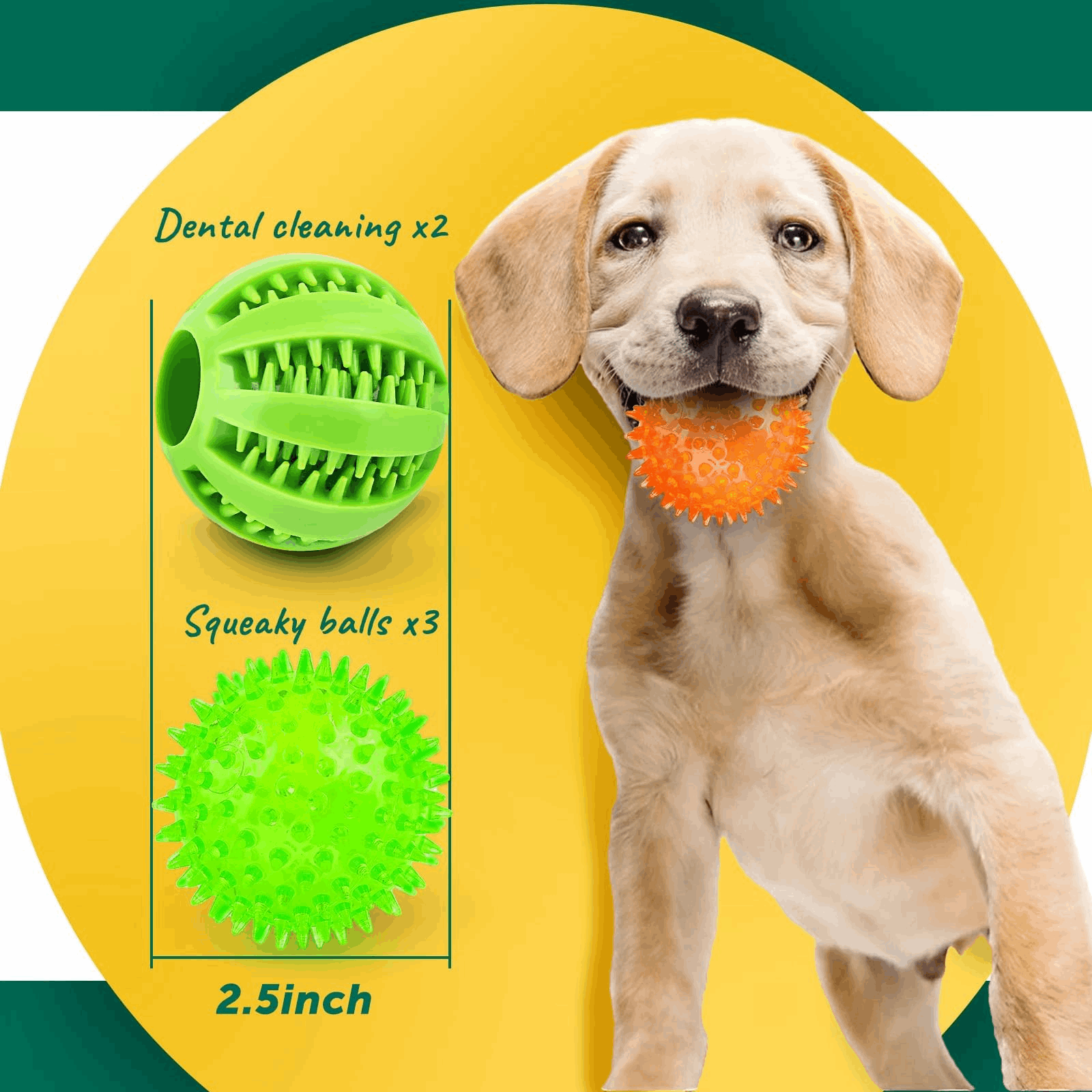 Dog Treats 2 5 Squeaky Interactive Dog Balls for Puppy Teeth - detail view