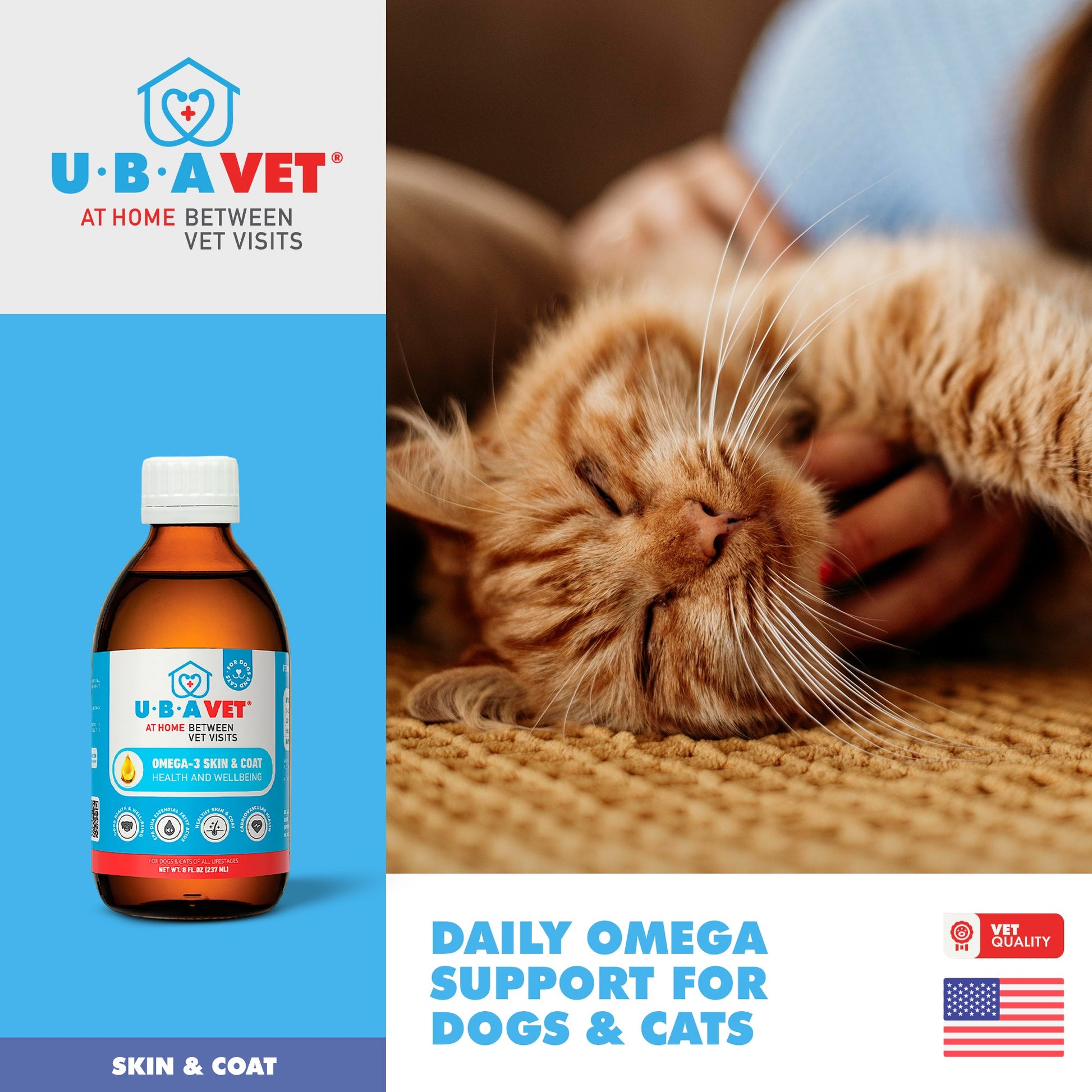 Cat Supply UBAVET Omega-3 Skin Coat Health and Wellbeing - close up product image for cat supply