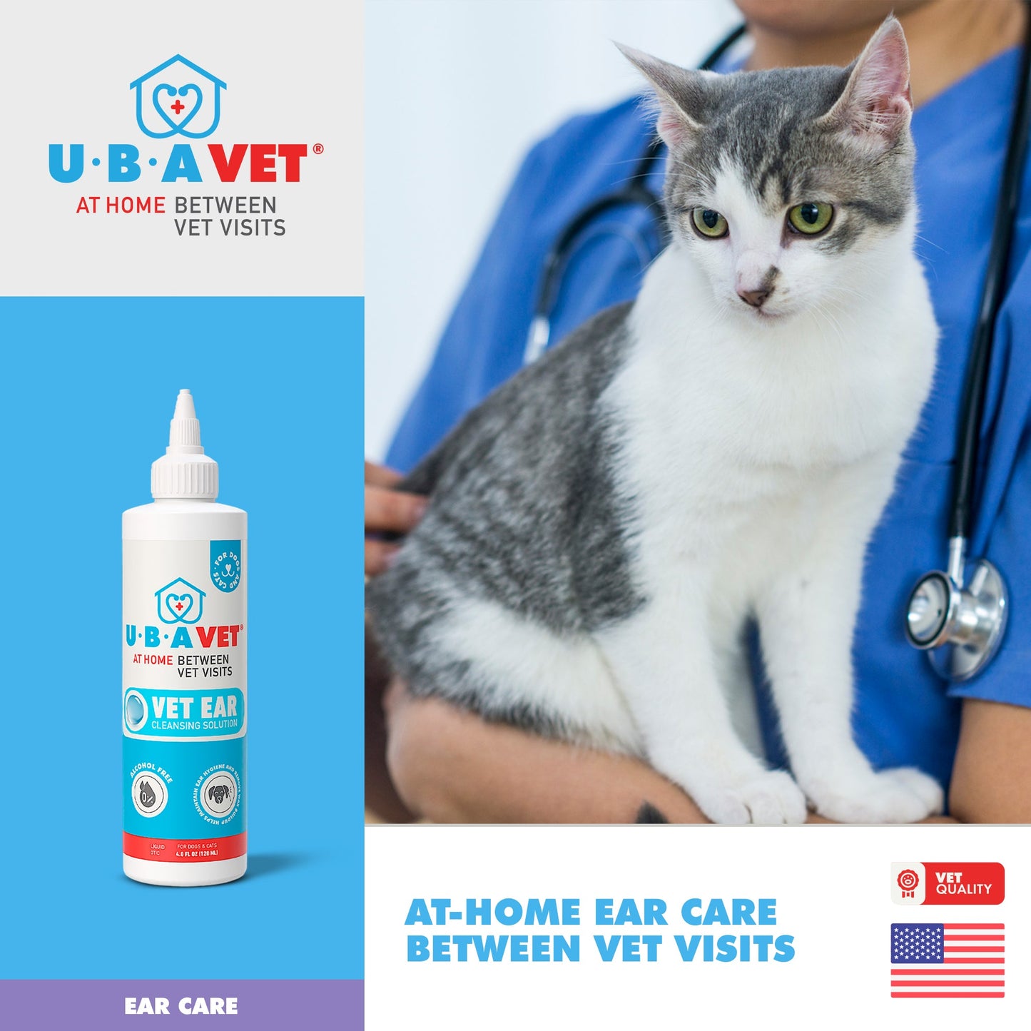 Cat Supply UBAVET Vet Ear Cleansing Solution Cats fl oz - close up product image for cat supply