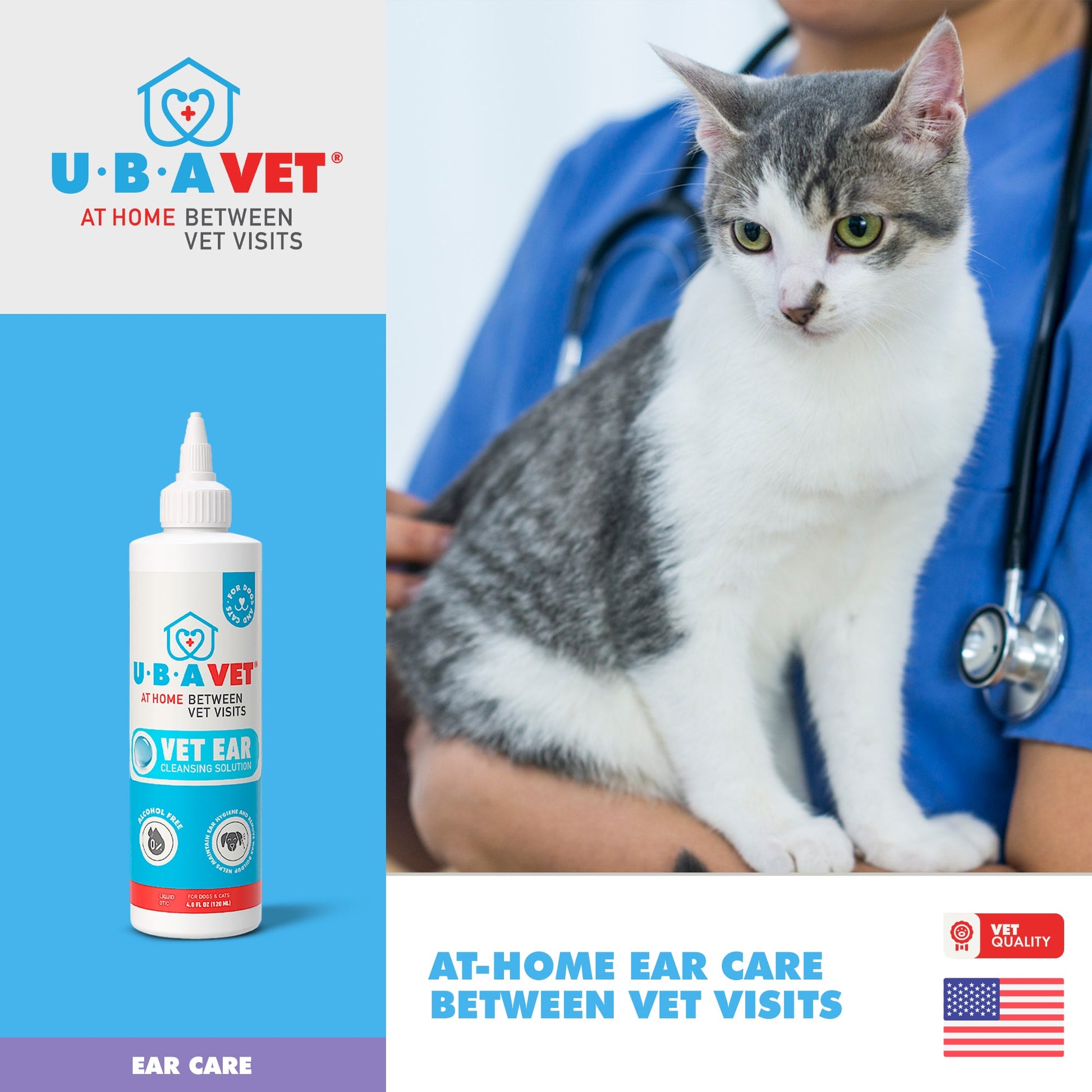 Cat Supply UBAVET Vet Ear Cleansing Solution Cats fl oz - close up product image for cat supply
