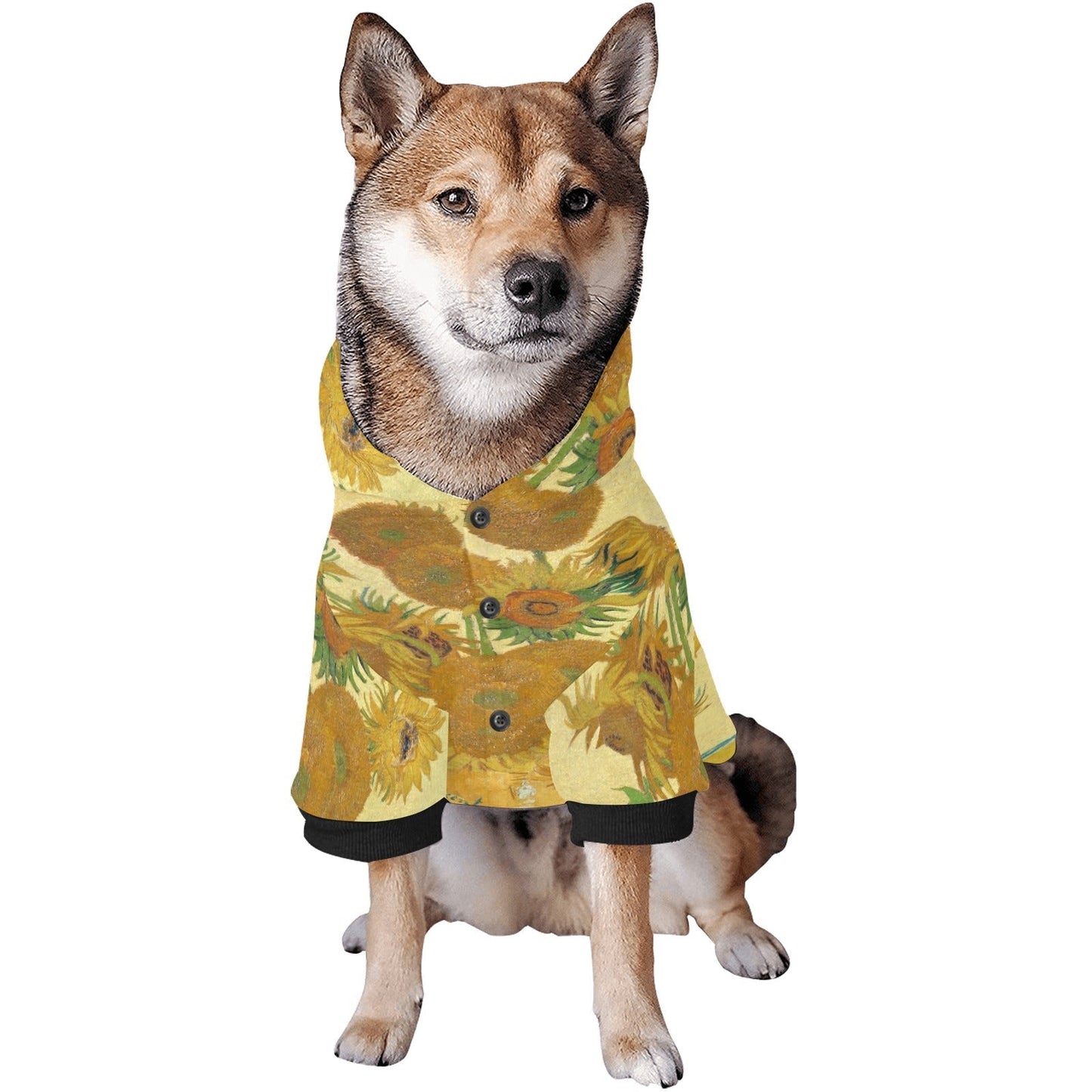Pet Apparel Van Gogh Sunflowers Button Hoodie for Daily Use main product image for dogs and cats