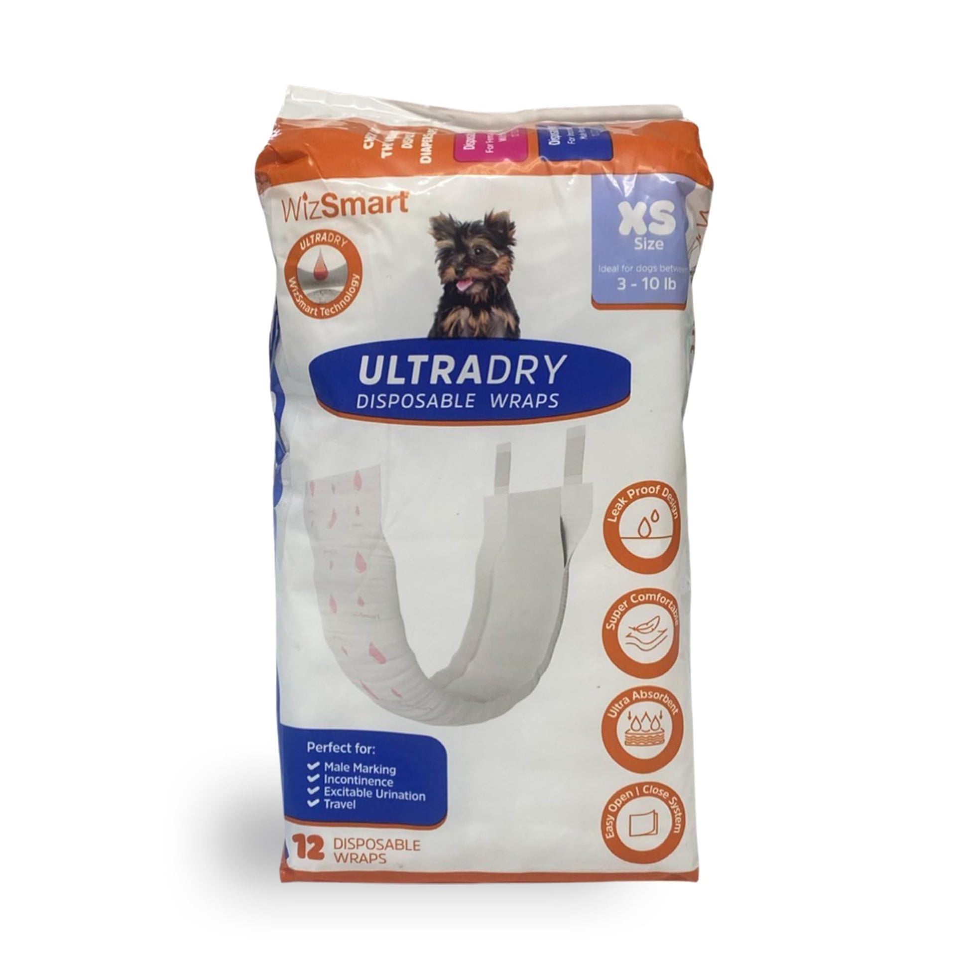 Wizsmart Ultradry Disposable Male Dog Wraps Dog Training Pet - close up view