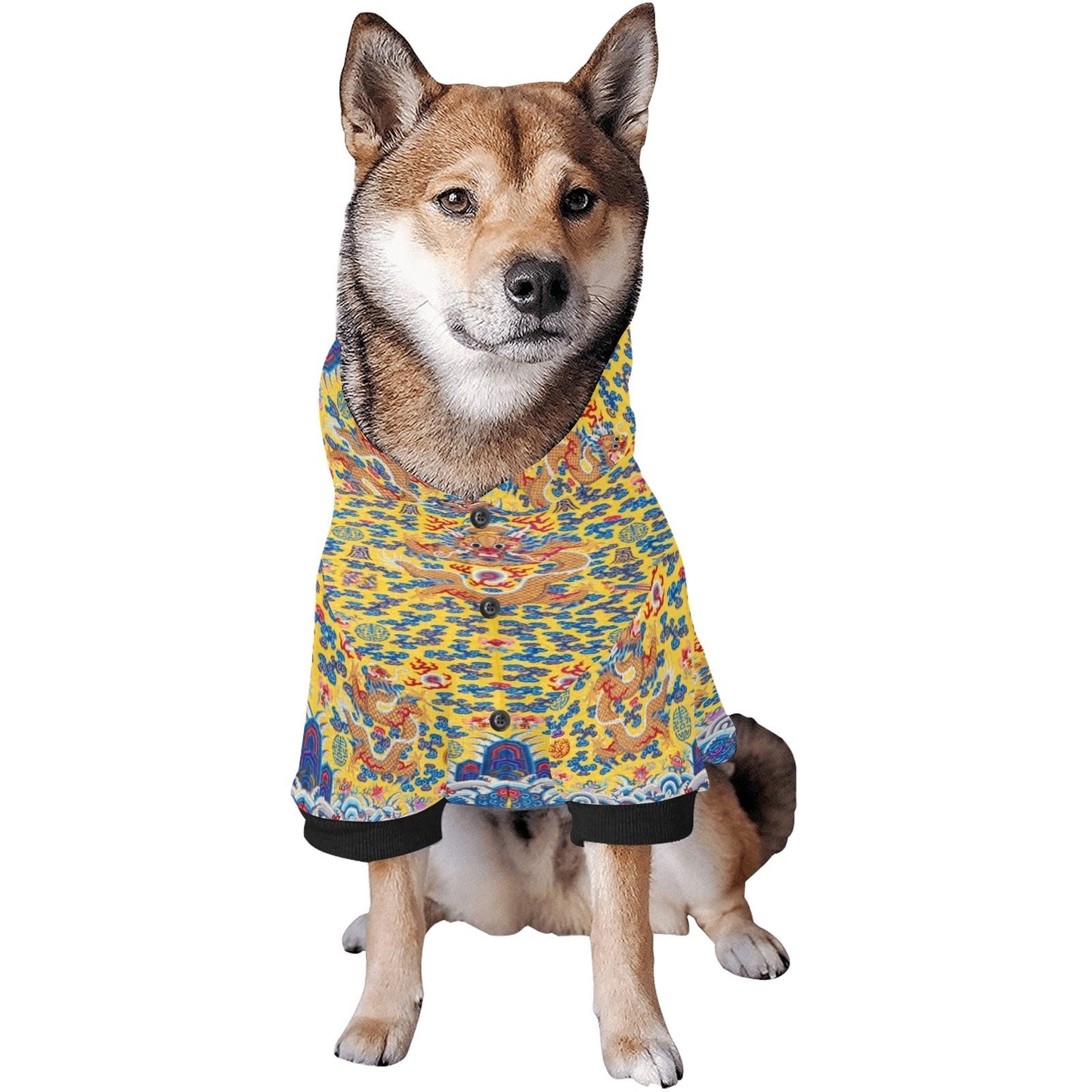 Pet Apparel Yellow Qing Dynasty Dragon Button Hoodie Essenti - gallery product image for pet apparel