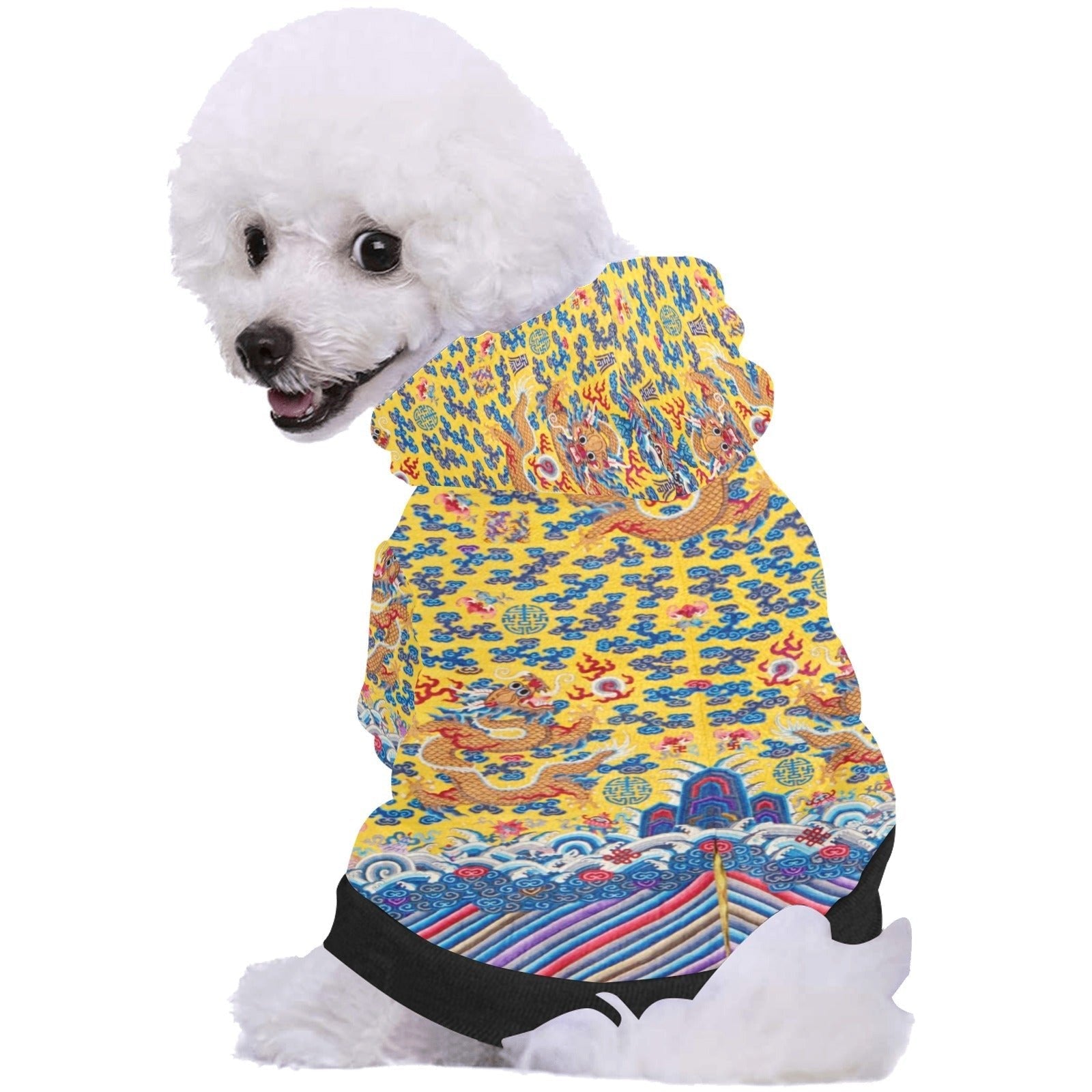 Pet Apparel Yellow Qing Dynasty Dragon Button Hoodie Essenti - detail product image for pet apparel