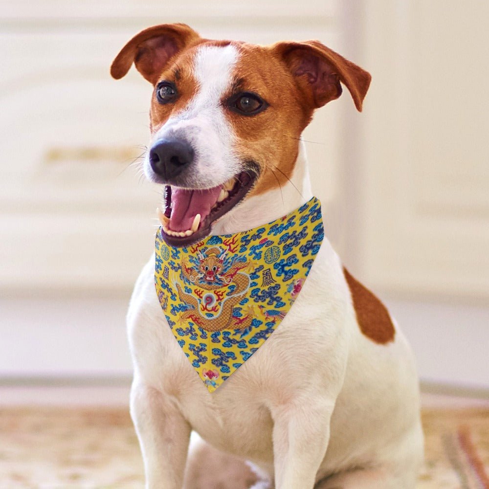 Pet Supply Yellow Qing Dynasty Dragon Scarf for Daily Use - close up product image for pet supply