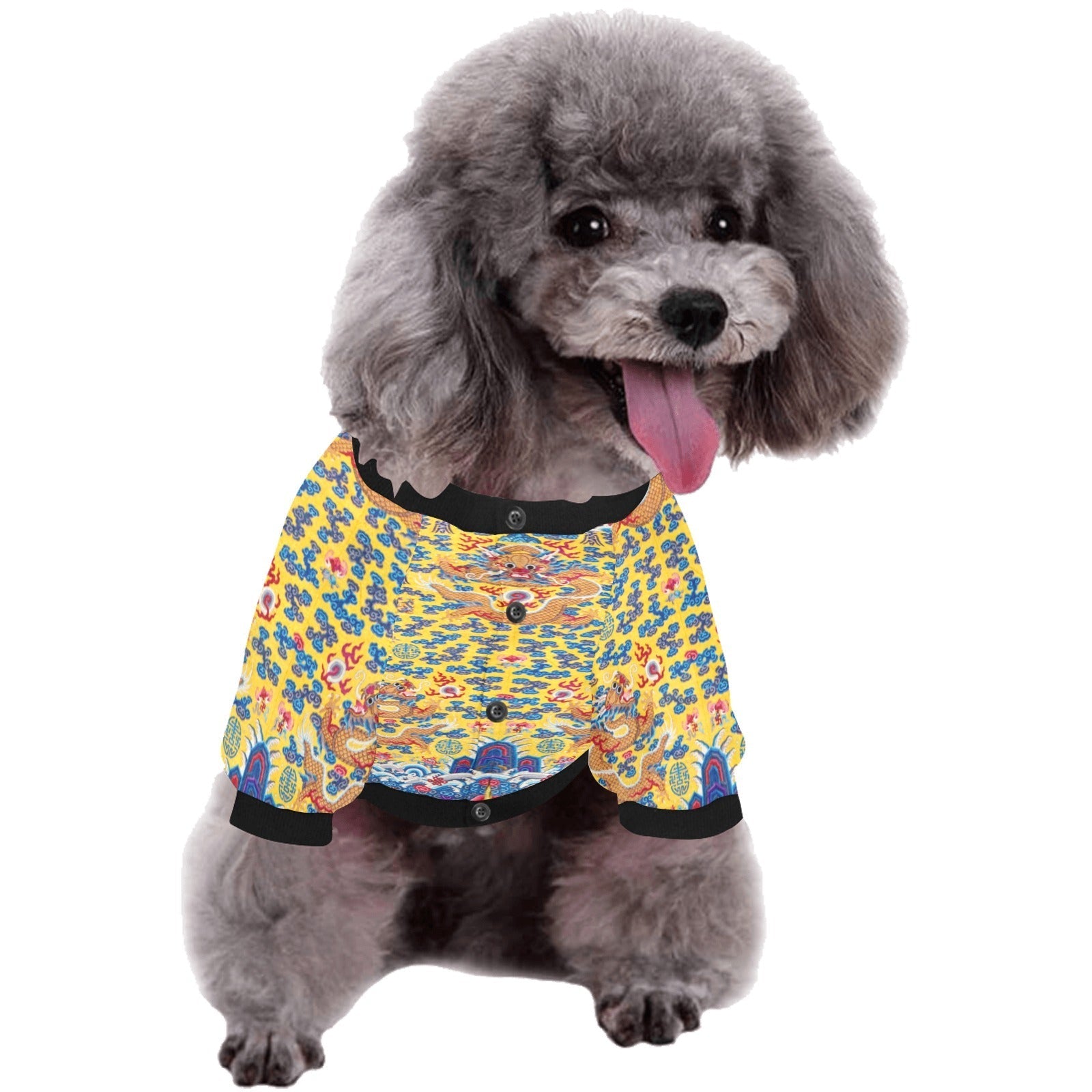 Pet Apparel Yellow Qing Dynasty Dragon Round Neck Shirt - close up product image for pet apparel