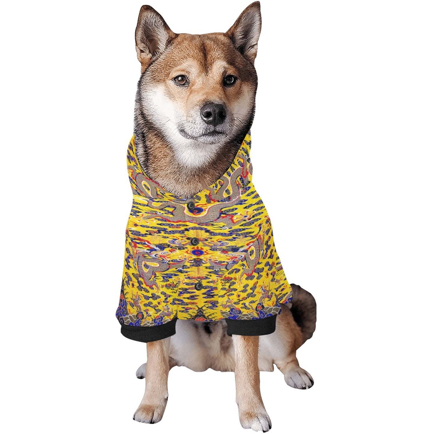 Pet Apparel Yellow Imperial Dragon Button Hoodie for Comfort - gallery product image for pet apparel
